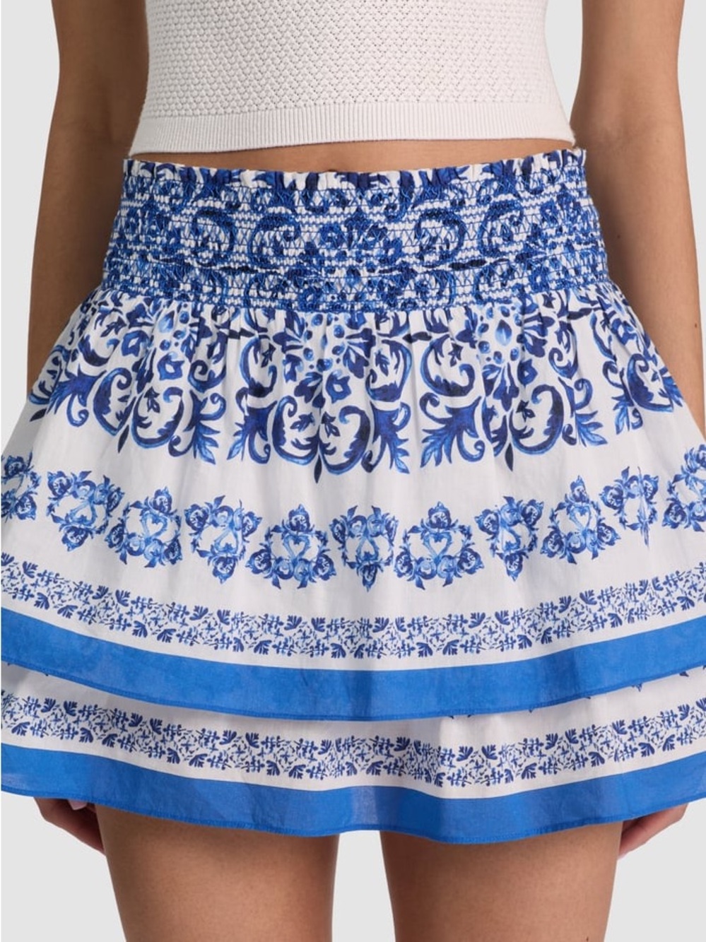 Alice + Olivia Bethie Ruffle Mini Blue and White Skort